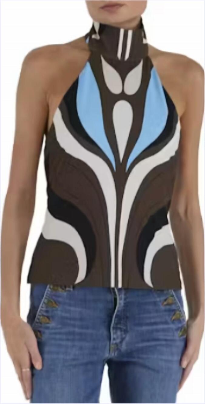 NEW RAMY BROOK lara print halter top in sepia grotto